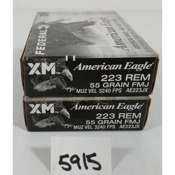AMMO: 40X AMERICAN EAGLE .223 REM - 55GR - FMJ - SEALED