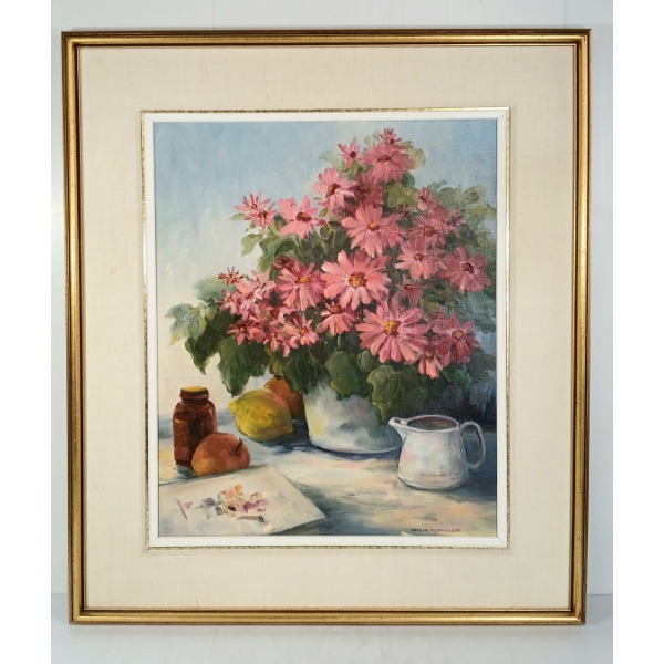 '"CINNERARIA STUDY" BY PAULINE HOLANCIN KULHA (PRS CDN ARTIST) - FRAMED OIL ON CANVAS BOARD