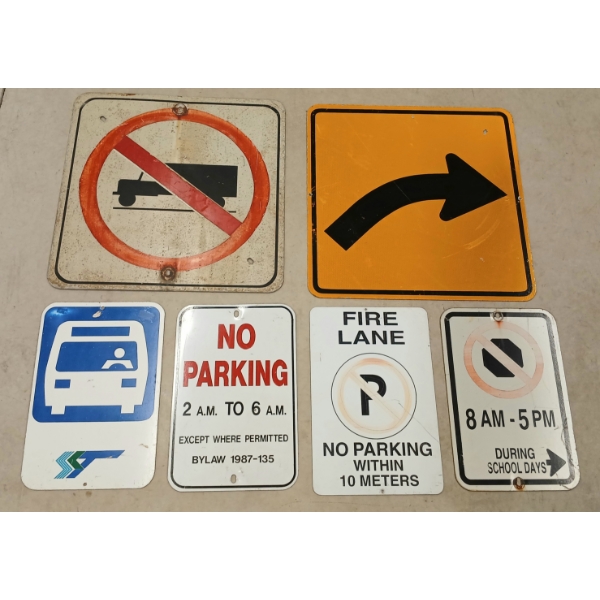 LOT OF 6 - MISC / ROAD SIGNS - NO PARKING, FIRE LANE, ETC