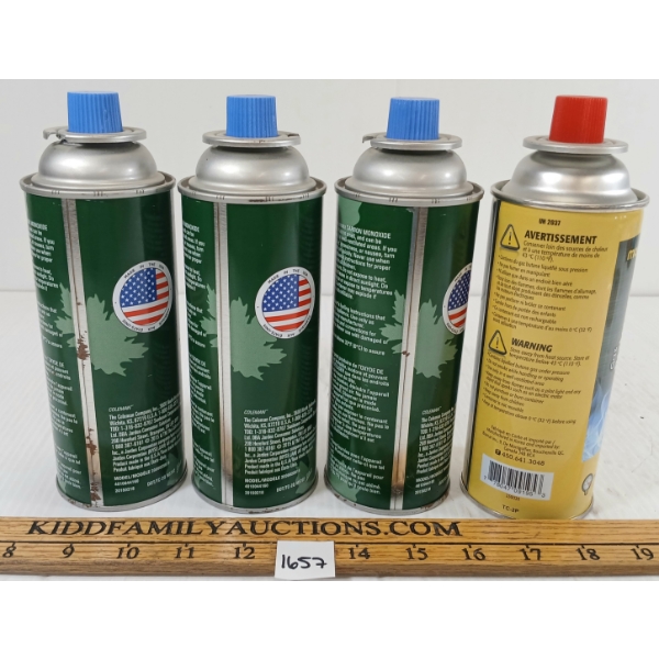 LOT OF 4 - COLEMAN & MARTIN BUTANE GAS CANS