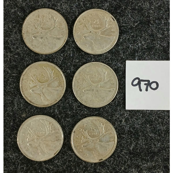 LOT OF 6 - 1968 CDN 25 CENT SILVER COINS