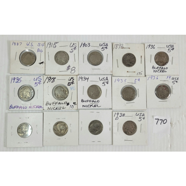LOT OF 14 - 1887-1938 US 5 CENT COINS