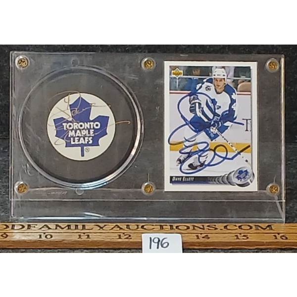 1992 UDC NHL TORONTO MAPLE LEAFS DAVE ELLETT HOCKEY CARD & PUCK - AUTOGRAOHED