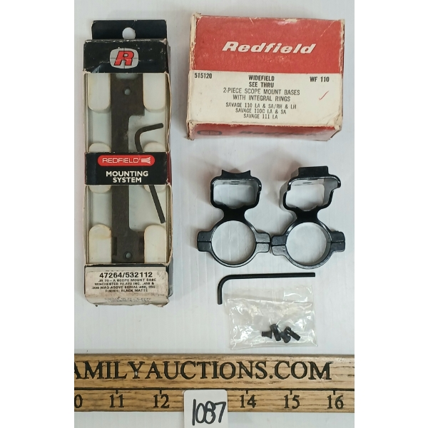 LOT OF 2 - REDFIELD MOUNTING SYSTEM & 2 PC SCOPE MOUNT BASE W/ INTEGRAL SEE THRU RINGS