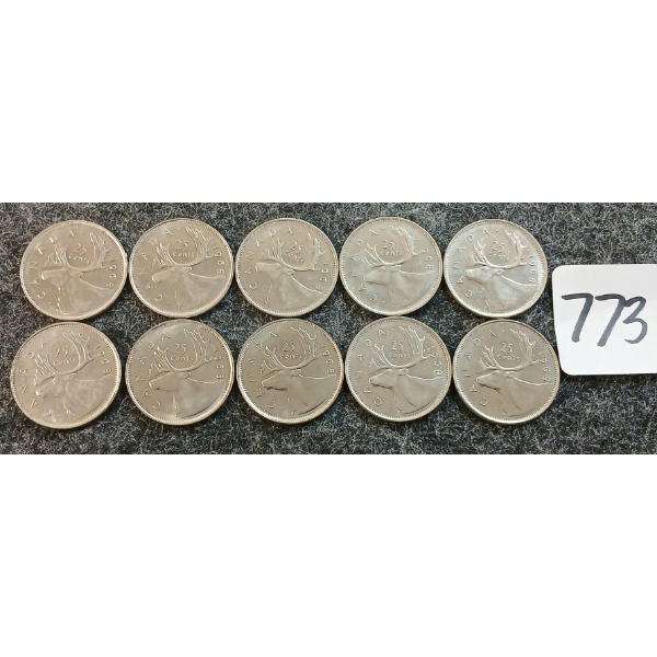 LOT OF 10 - 1968 CDN 25 CENT COINS