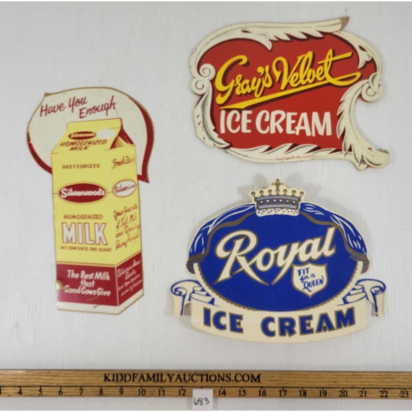 LOT OF 3 - CARDBOARD STORE DISPLAYS - INCL ROYAL ICE CREAM & SILVERWOOD'S