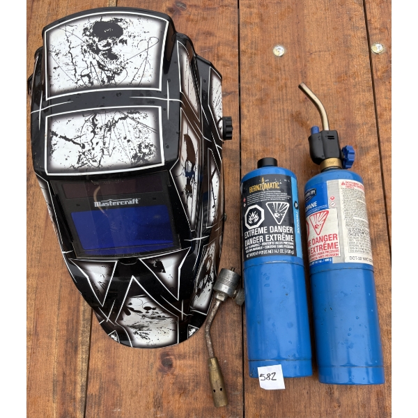 LOT OF 3 - PROPANE TORCHES & WELDING HELMET