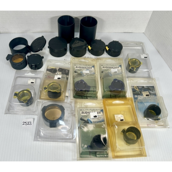 LOT OF 18 - SCOPE LENS COVERS & SUNSHADES