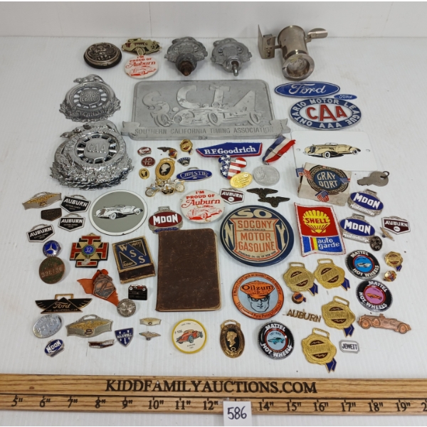 JOB LOT - ENAMEL PINS, BADGES, CAR DECALS, ETC