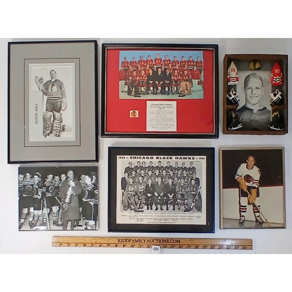 LOT OF 6 - CHICAGO BLACK HAWKS PLAYERS & TEAMS FRAMED PHOTOS - BOBBY HULL & GLENN HULL