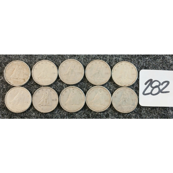LOT OF 10 - 1946-1965 CDN 10 CENT COINS