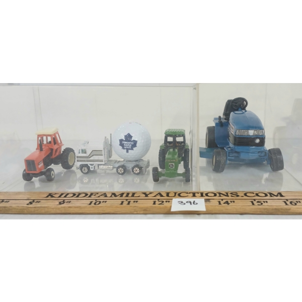 LOT OF 3 - FORD DIECAST GT95 LAWN TRATOR, ALLIS CHALMERS 7045, JOHN DEERE TRACTOR & TRANSPORT TRUCK