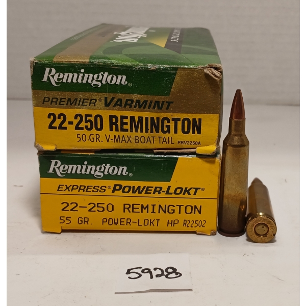 AMMO: 40X MIXED .22-250 REM - 50 & 55GR - V-MAX BT & POWER-LOKT HP 