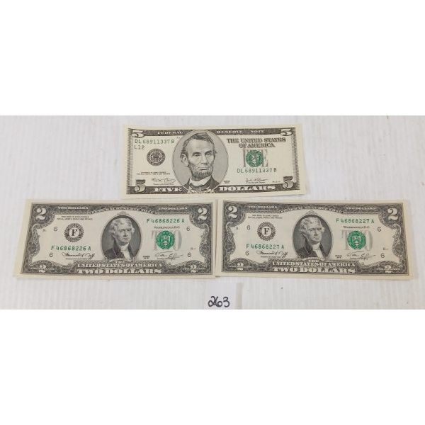 LOT OF 3 - U.S. $2 & $5 BANKNOTES