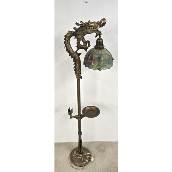 ORNATE BRASS CHINESE DRAGON LAMP 