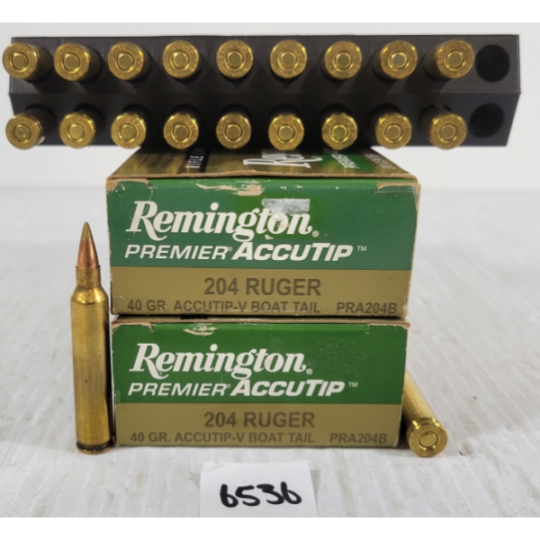 AMMO: 40X REMINGTON PREMIER ACCUTIP .204 RUGER - 40GR - BT