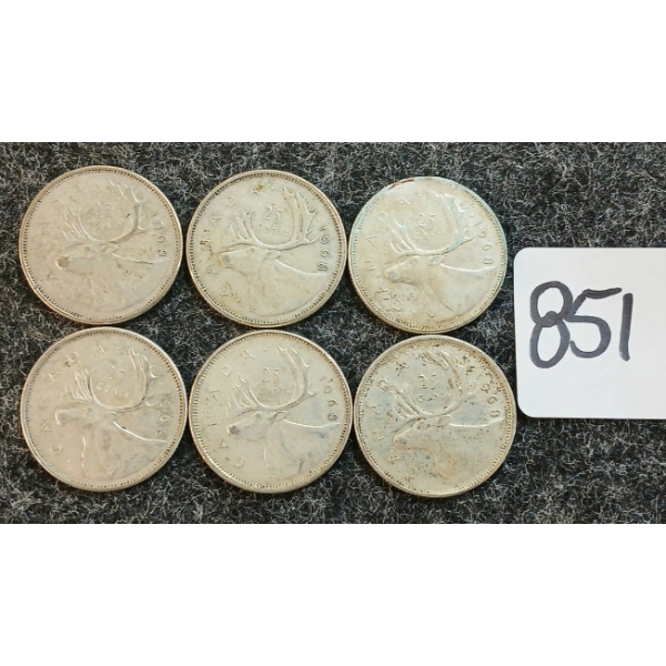 LOT OF 6 - 1968 CDN 25 CENT COINS