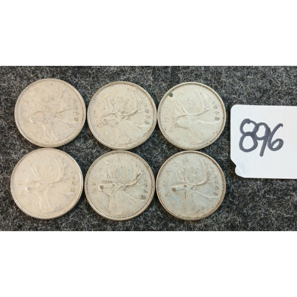 LOT OF 6 - 1968 CDN 25 CENT COINS