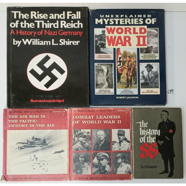LOT OF 5 - "UNEXPLAINED MYSTERIES OF WWII", "HISTORY OF THE SS", "COMBAT LEADERS OF WWII", ETC