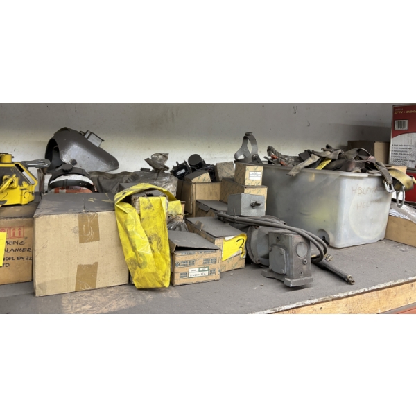 SHELF LOT - CONTENTS - WELDING MASKS, HARDWARE, ETC