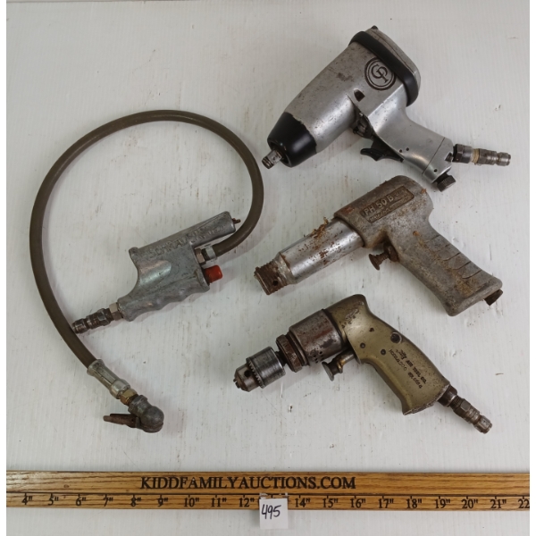 LOT OF 4 - AIR TOOLS -INCL DRILLS & IMPACT WRENCH