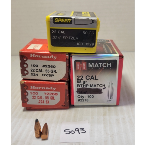 BULLETS: APPROX 300X HORNADY & SPEER .22 - 68GR - BTHP MATCH, SPITZER & SXSP