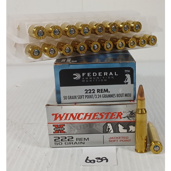 AMMO: 40X FEDERAL & WINCHESTER .222 REM - 50GR - SP & JSP