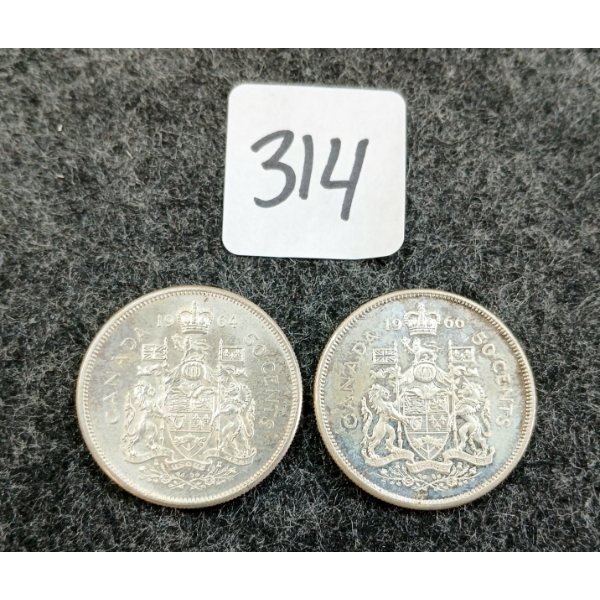 LOT OF 2 - 1964 & 1966 CDN 50 CENT COINS