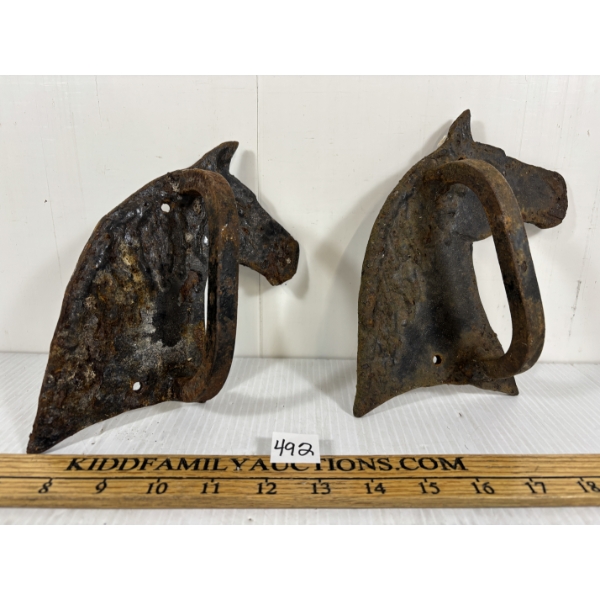 PAIR OF WROUGHT IRON BARN DOOR HANDLES - HORSE MOTIF