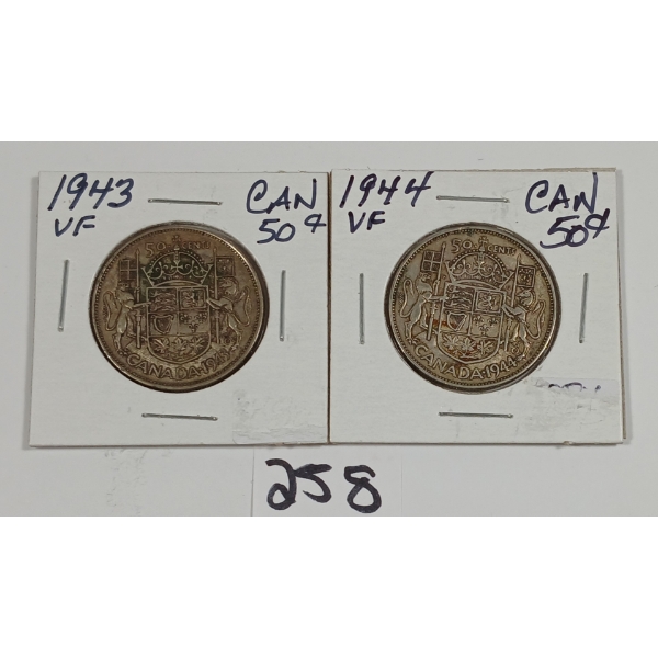 LOT OF 2 - 1943 & 1944 CDN 50 CENT PCS