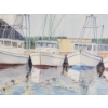 Image 3 : BOAT DOCK SCENE BY H. KINZER - FRAMED WATERCOLOUR ON PAPER