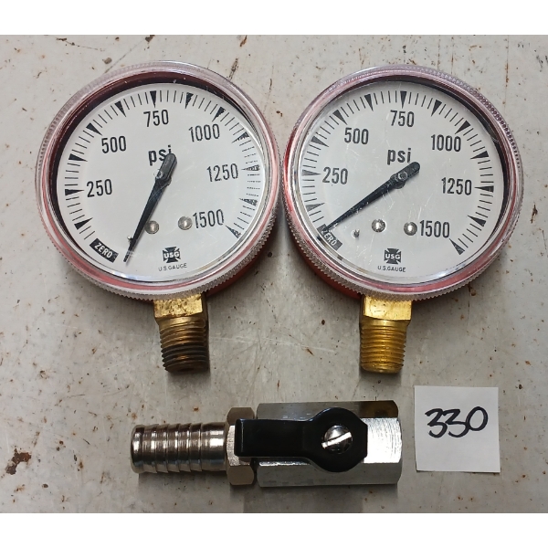 LOT OF 3 - USG PSI GAUGES & VALVE