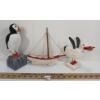 Image 1 : LOT OF 3 - PUFFIN, SEAGULL & SHIP FOLK ART CARVINGS
