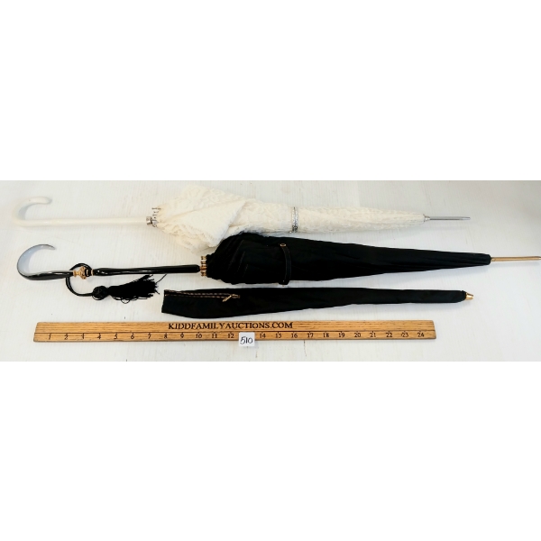 LOT OF 2 - BLACK & WHITE LACE PARASOLS