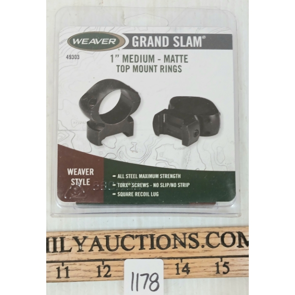 WEAVER GRAND SLAM 1IN MED MATTE TOP MOUNT RINGS
