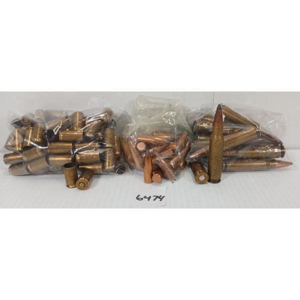 AMMO / BRASS / BULLETS: 16X .308 WIN LIVE / 78X 9MM BRASS / 29X SIERRA .303 - 180GR - SPITZER