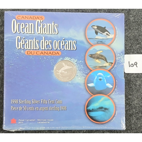 1998 RCM SILVER 50 CENT COIN - CANADA'S OCEAN GIANTS