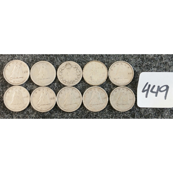 LOT OF 10 - 1940-1968 CDN 10 CENT COINS