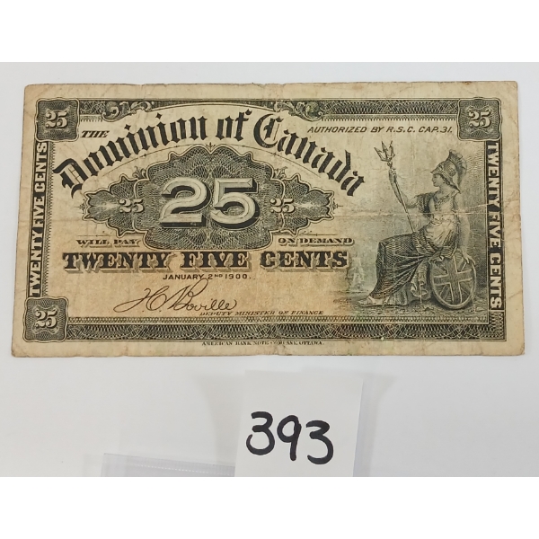 1900 DOMINION OF CANADA 25 CENT SHINPLASTER