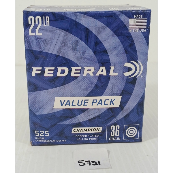AMMO: 525X FEDERAL CHAMPION .22 LR - 36GR - HP - SEALED