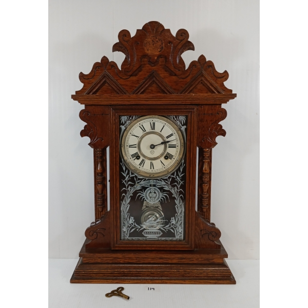 1901 ANSONIA GINGERBREAD "GALLARTIN" OAK SHELF CLOCK