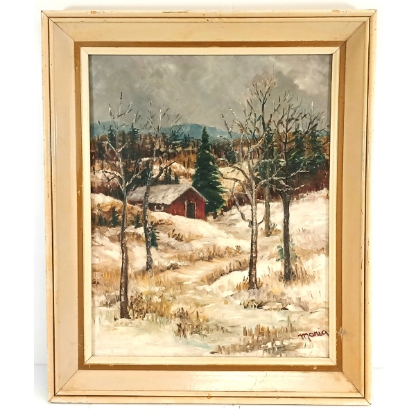 WINTER HILLSIDE SCENE BY MARIA - FRAMED OIL ON BOARD