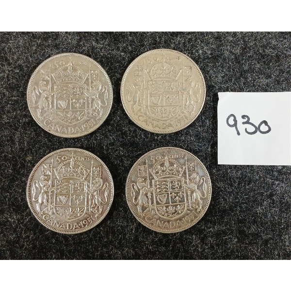 LOT OF 4 - 1951 CDN 50 CENT SILVER COINS
