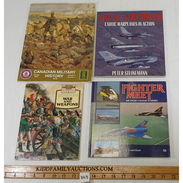 LOT OF 4 - MISC PUBLICATIONS - INCL "EXPLORING WAR AND WEAPONS" & " FIGHTER MEET," ETC