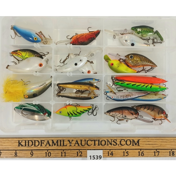 LOT OF 24 - FISHING LURES - INCL PLASTICS & SPINNERS