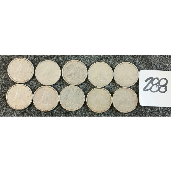 LOT OF 10 - 1960-1965 CDN 10 CENT COINS