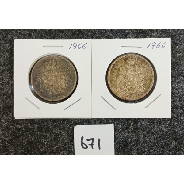 LOT OF 2 - 1966 CDN 50 CENT SILVER COINS
