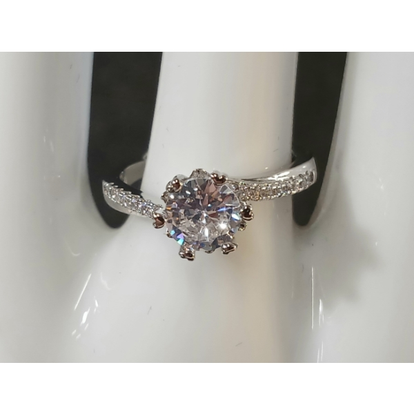 PLATINUM PLATED SIMULATED DIAMOND CHANEL RING