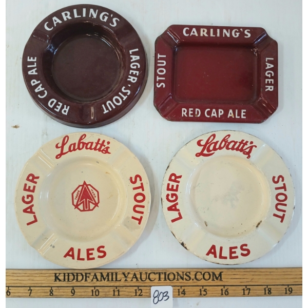 LOT OF 4 - LABATT'S & CARLING'S LAGER - PORCELAIN ASHTRAYS