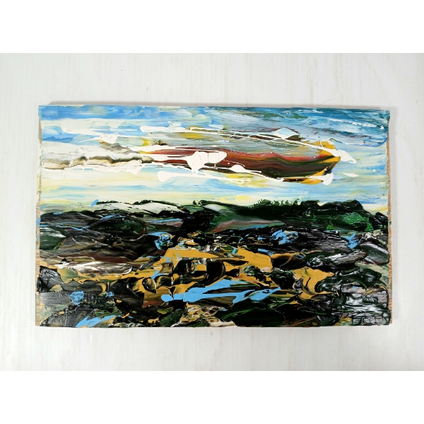 ABSTRACT LANDSCAPE BY ANDREW PLUM (PRS CDN ARTIST) - OIL ON BOARD